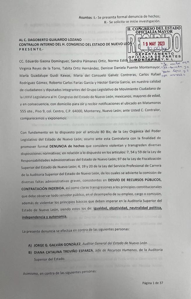 MC denuncia a Jorge Galván por tráfico de influencias en la ASE para favorecer al PRIAN